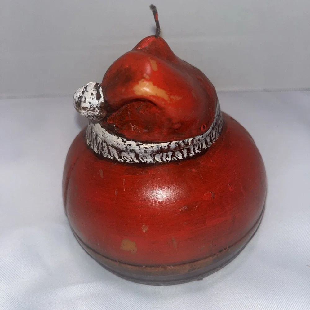 Vintage/Antique Round Fat Santa Claus St. Nick Folk Art Pillar Candle Handcarved